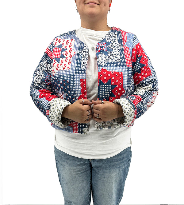 Gwen Patchwork Americana Cropped Quilted Jacket