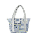Gwen Patchwork Blue Zipper Tote Bag