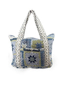 Gwen Patchwork Blue Zipper Tote Bag