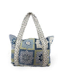 Gwen Patchwork Blue Zipper Tote Bag