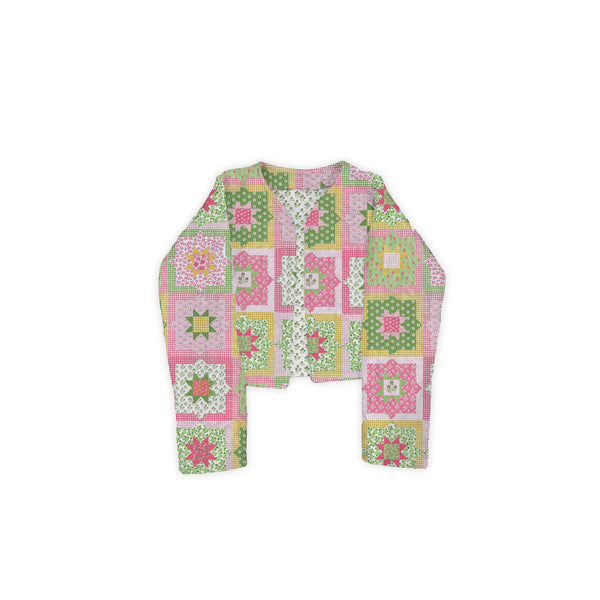 Gwen Patchwork Green Cropped Quilted Jacket
