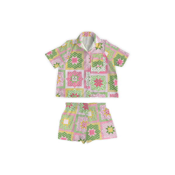 Gwen Patchwork Green Shorty Pajama Set