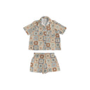 Gwen Patchwork Slate / Linen Shorty Pajama Set