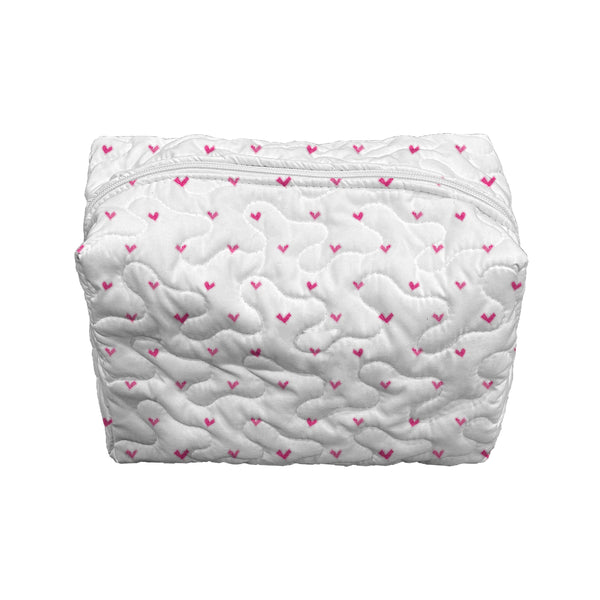 Heart Gaze White Quilted Makeup Bag