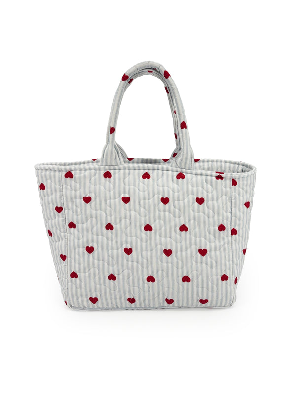 Hearts and Stripes Blue Quilted Handbag