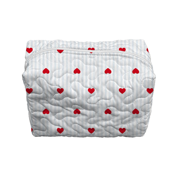 Hearts And Stripes Blue Quilted Makeup Bag
