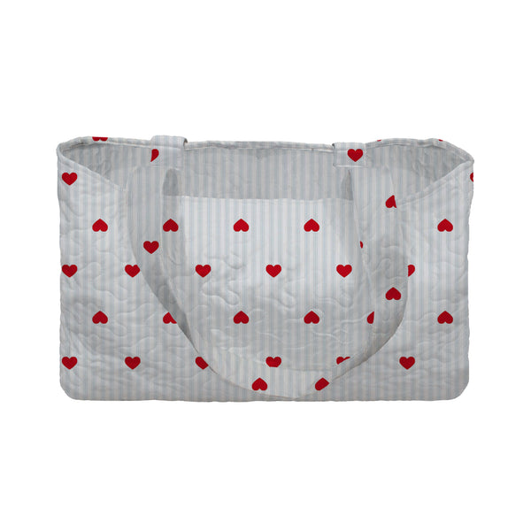 Hearts and Stripes Blue Quilted Tote