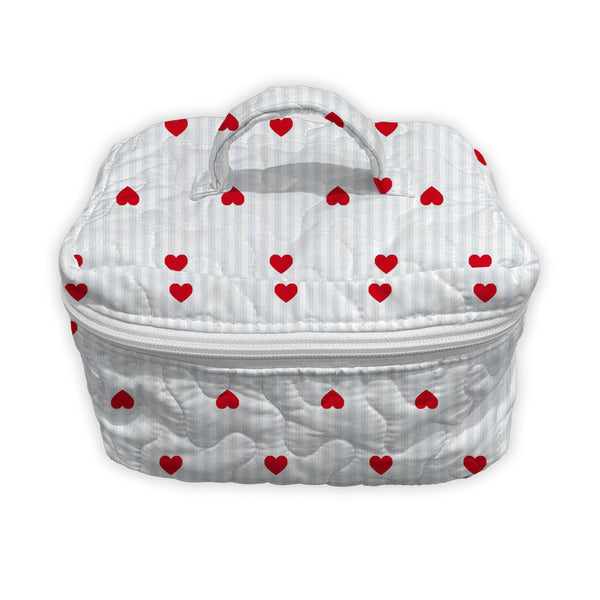 Hearts and Stripes Blue Quilted Travel Case