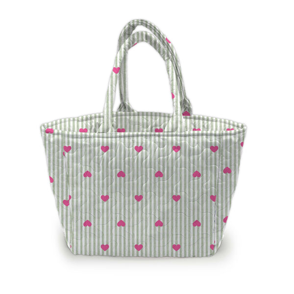 Hearts And Stripes Green Quilted Handbag