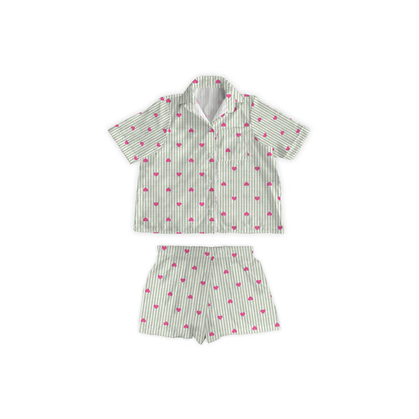 Hearts And Stripes Green Shorty Pajama Set