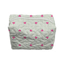 Heart And Stripes Green Quilted Makeup Bag