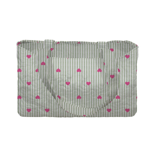 Hearts And Stripes Green Quilted Tote