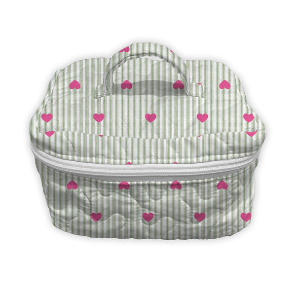 Hearts And Stripes Green Quilted Travel Case