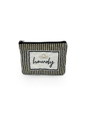 "Howdy" Ticking Stripe Linen/Black Quilted Makeup Bag