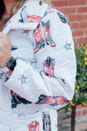 Game Day Red and Black Thunderbird Boots Quilted Snap Jacket