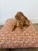Dachshund Gingham Game Day Orange Quilted Pet Bed