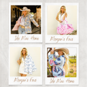 Four portrait-style images of children in colorful dresses and outfits, posed playfully outdoors.