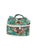 turquoise quilted travel case with jewel tone floral pattern