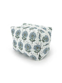 June Floral Blue Quilted Makeup Bag