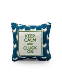 "Keep Calm and Cluck On" Peacock Quilted Mini Pillow 8" x 8"