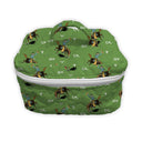 hunter green quilted make up bag with brands and bronc pattern