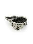 Fabric travel bag with black and white pattern on a white background