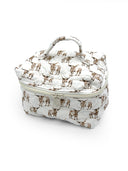 Cosmetic bag with longhorn pattern on a white background