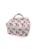 Patterned fabric bag with handle on a white background