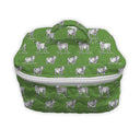 sage green quilted travel case with white longhorn pattern 