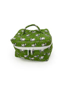 sage green quilted travel case with white longhorn pattern 