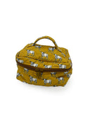 mustard yellow quilted travel bag with white longhorn pattern