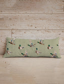 Mallory Ducks Olive Linen Quilted Oblong 14"x33" Pillow