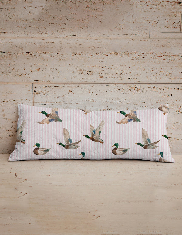 Mallory Ducks Pink Quilted Oblong 14" x33" Pillow