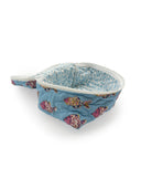 Fabric pouch with fish pattern on a white background