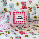 "Merry Christmas" Sweater Pups Pink Quilted Mini Pillow 8" x 8"
