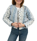 Paige Patchwork Stripe Blue Cropped Jacket