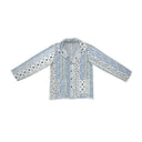 Paige Patchwork Stripe Blue Quilted Snap Jacket