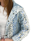 Paige Patchwork Stripe Blue Quilted Snap Jacket