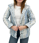 Paige Patchwork Stripe Blue Quilted Snap Jacket