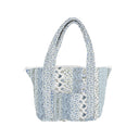 Paige Patchwork Stripe Blue Zipper Tote Bag
