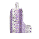 purple and white floral boot bag 
