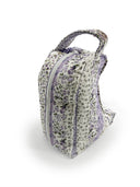 purple and white floral boot bag 