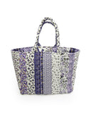 purple and white floral tote hand bag 