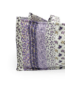 purple and white floral tote bag