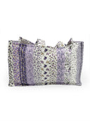 purple and white floral tote bag