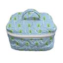 Cosmetic bag with palm tree pattern on a blue background