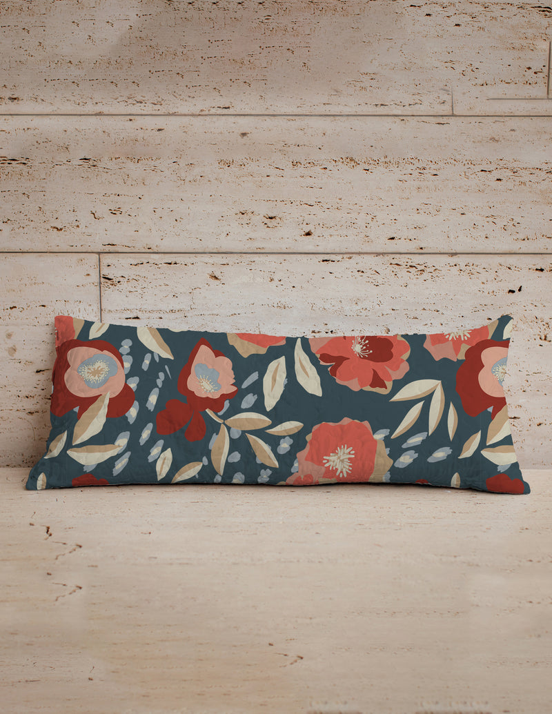 Erin and Ben Co. Garden Whisper Navy Quilted Oblong 14" x33" Pillow