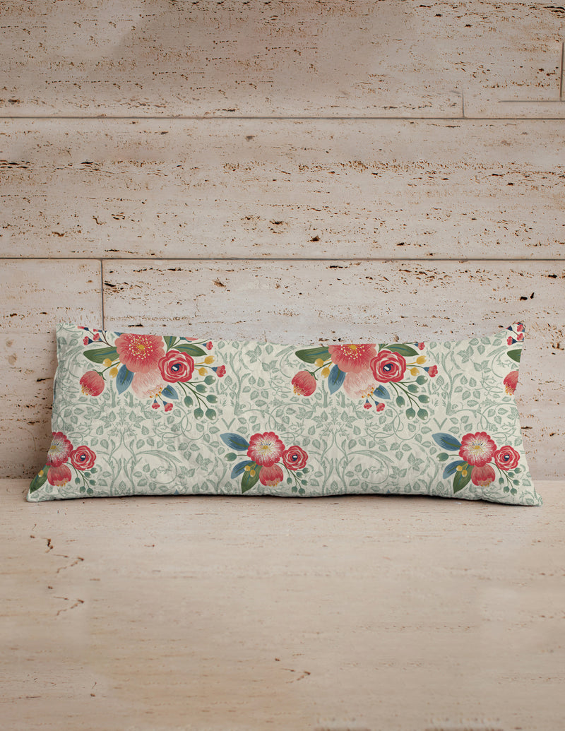 Erin and Ben Co. Zara Floral Linen Quilted Oblong 14" x33" Pillow
