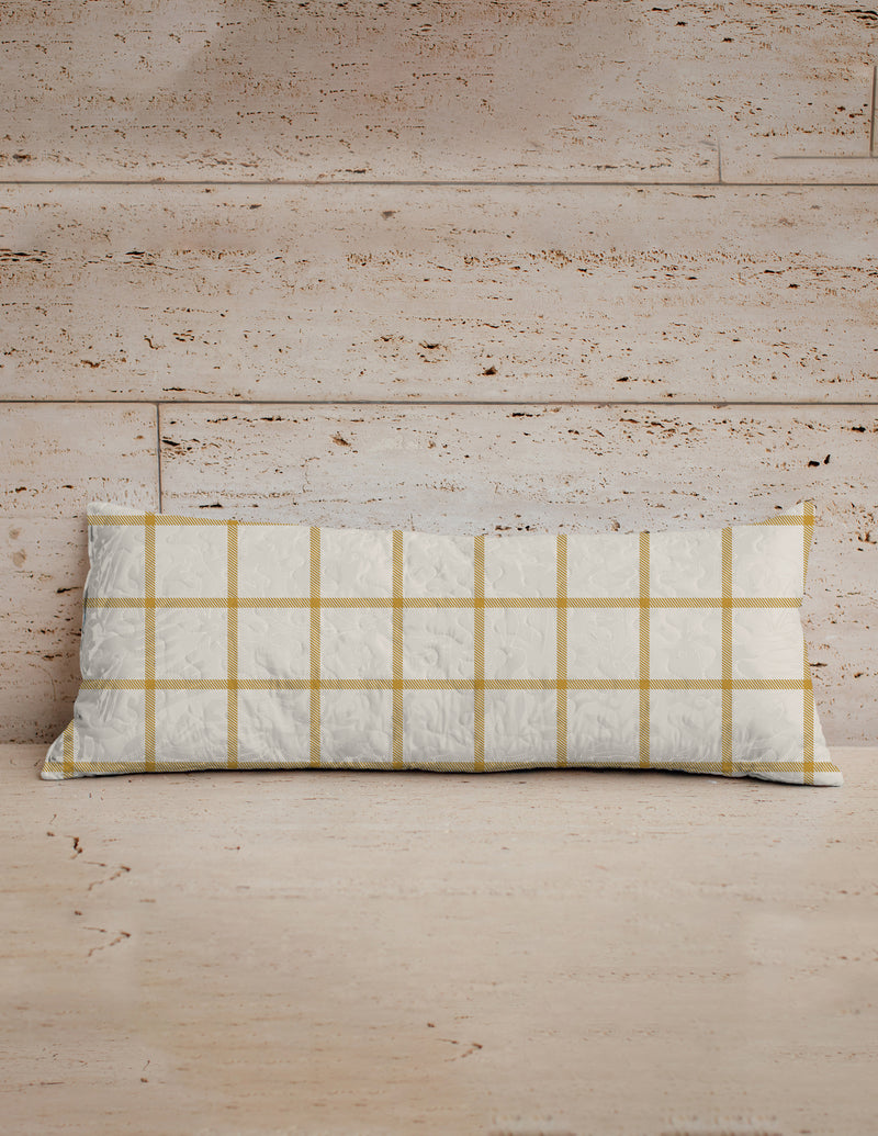 Erin and Ben Co. Farmhouse Check Gold Quilted Oblong 14" x33" Pillow