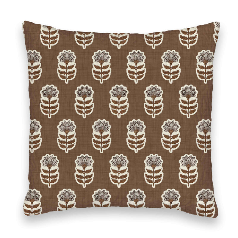 Erin and Ben Co. Sadie Floral Icon Brown Quilted 20" Pillow